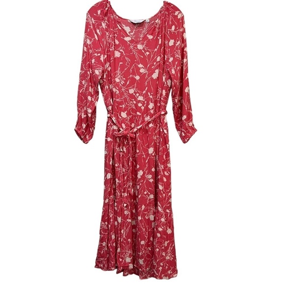 Encore by Idina Menzel Large Pink and White Floral Midi Romantic Tiers Dress R9 - Picture 3 of 8